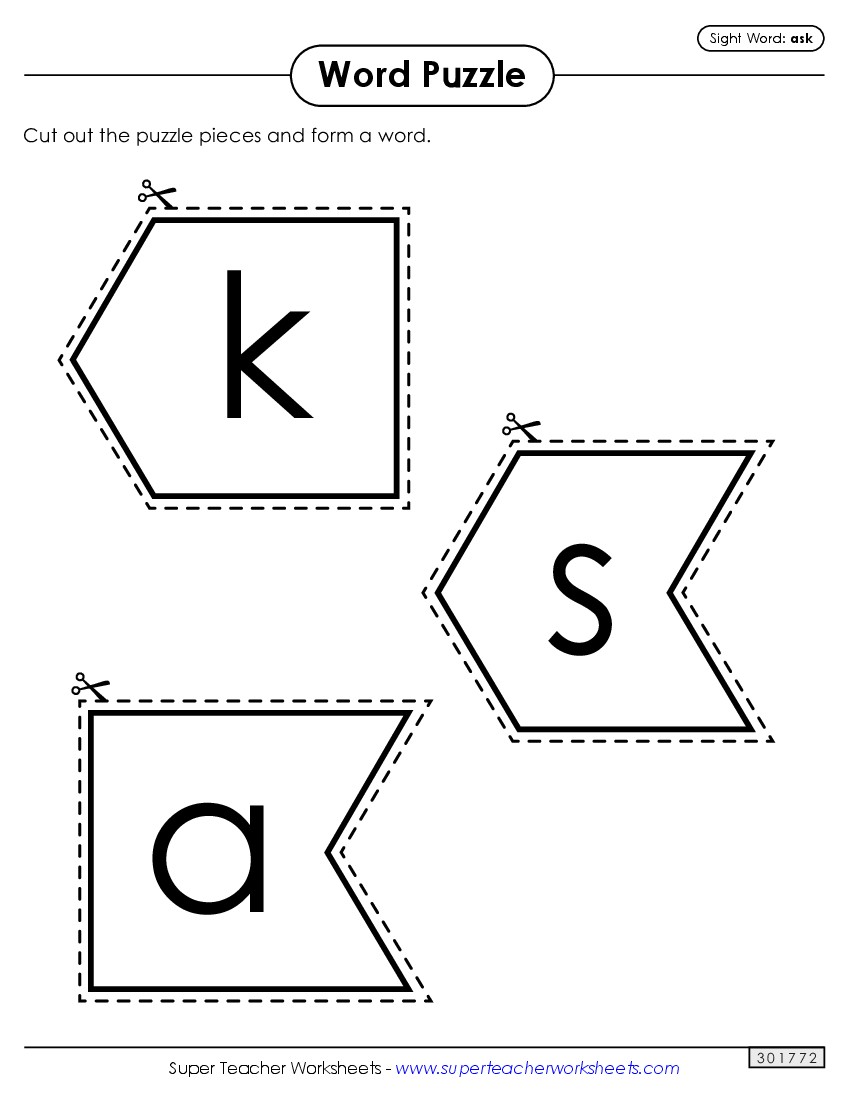 Word Puzzle: Ask Sight Words Individual Worksheet