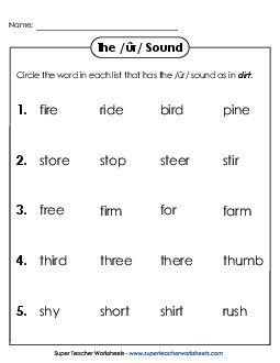 Circle the Word: /ûr/ Spelled <i>ir</i> Phonics R Controlled Vowels Worksheet