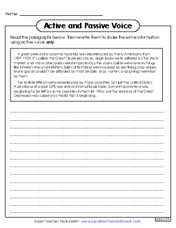 Active & Passive Voice Passage 6th Grade ELA Worksheet