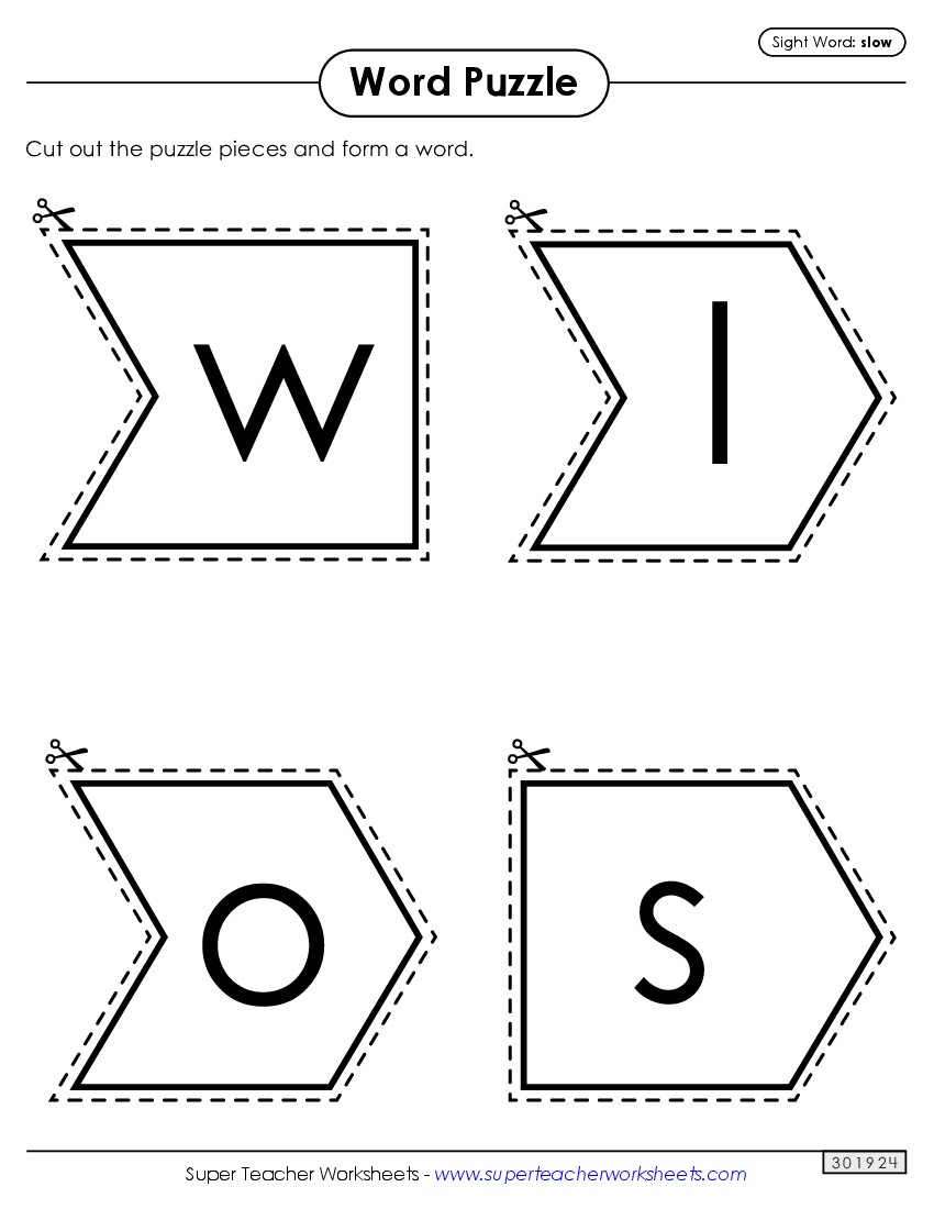 Word Puzzle: Slow Sight Words Individual Worksheet