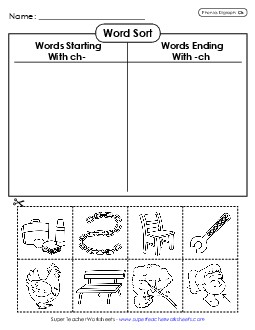 Word Sort (Cut and Glue) Phonics Digraphs Worksheet