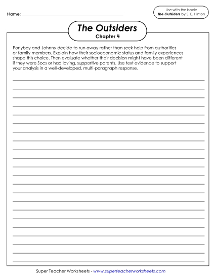 New Chapter 4 Writing Prompt: <br>Ponyboy & Johnny Run Away Worksheet New Chapter 4 Writing Prompt: <br>Ponyboy & Johnny Run Away Worksheet