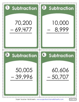 Task Cards: 5-Digit Subtraction Across Zero Worksheet