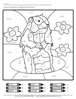 Groundhog Subtraction Picture (Basic) Groundhog Day Worksheet