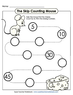 The Skip Counting Mouse (By 5s) Worksheet