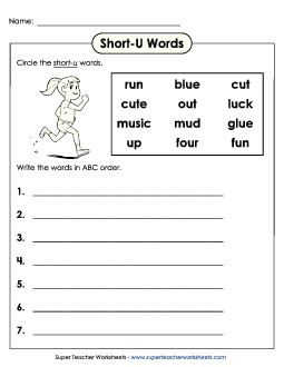 Short U - ABC Order Phonics Long Short U Worksheet