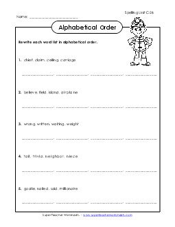 Alphabetical Order (C-26) Spelling C Worksheet