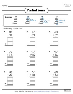 2-Digit Partial Sums Addition (with Example) Free Worksheet