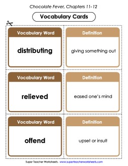 Vocab. Cards for Chapters 11-12 Book Chocolate Fever Worksheet