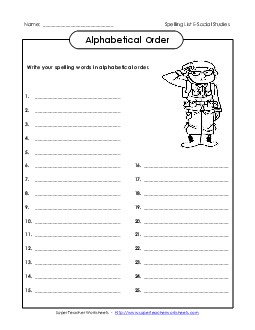 ABC Order: Write List Spelling E Worksheet