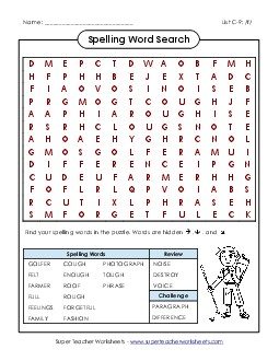 Word Search (C-9) Spelling C Worksheet