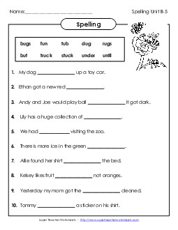 Complete the Sentences (B-5)  Spelling B Worksheet