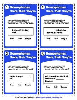 Task Cards: There, Their, They\'re Homophones Worksheet