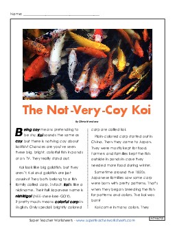 The Not-Very-Coy Koi (Full Article) Reading Comprehension Worksheet