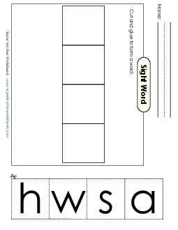 Large Cut-and-Glue: Wash Sight Words Individual Worksheet