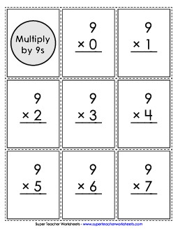 Flash Cards: Multiplying by 9s Multiplication Worksheet