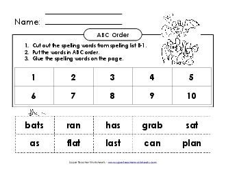 ABC Order - Cut & Glue (B-1) Free Spelling B Worksheet