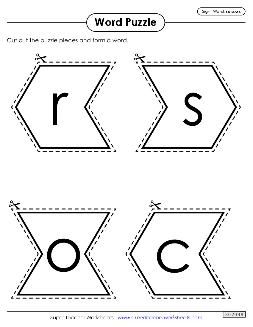 Word Puzzle: Scissors Sight Words Individual Worksheet