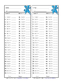 Timed Quiz 0-7 Multiplication Worksheet