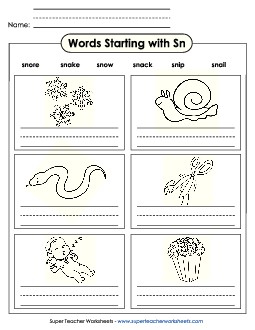 Writing Words that Start with SN Phonics Blends Worksheet