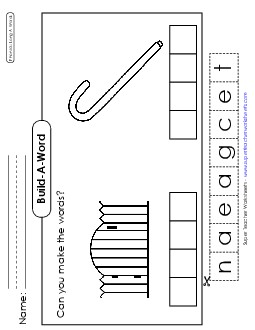 Build-a-Word #3: Gate and Cane Phonics Long Short A Worksheet