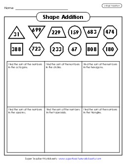 Shape Addition (3-Digit) Worksheet