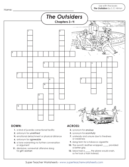 New Vocabulary Crossword for Chapters 3–4<br><i>(The Outsiders)</i> Worksheet New Vocabulary Crossword for Chapters 3–4<br><i>(The Outsiders)</i> Worksheet
