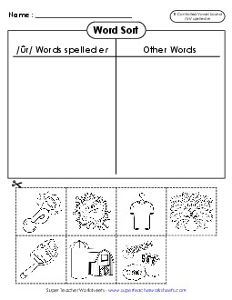 Word Sort (Cut and Glue) Free Phonics R Controlled Vowels Worksheet