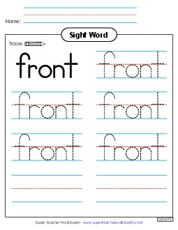 Trace the Word: Front Sight Words Individual Worksheet