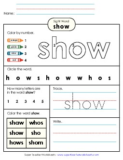 Worksheet 4: Show Sight Words Individual Worksheet