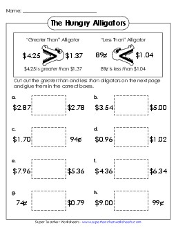 Comparing w/ Alligators Comparing Numbers Worksheet