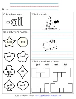 Worksheet 1 (-ail Words) Word Families Worksheet