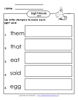 Letter Stampers (Unit 8)  Sight Words Worksheet