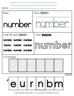 Worksheet 2: Number Sight Words Individual Worksheet