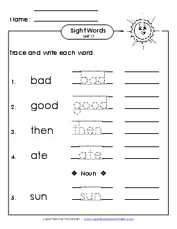 Read, Trace, Write (Unit 17) Sight Words Worksheet