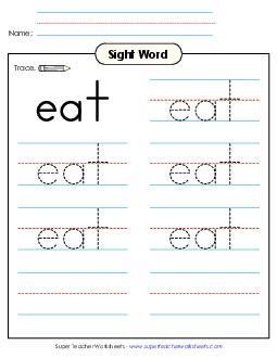 Trace the Word: Eat Sight Words Individual Worksheet