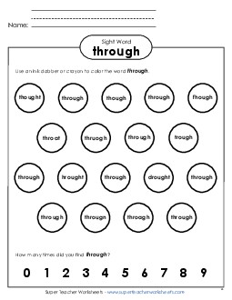 Dab or Color: Through Sight Words Individual Worksheet