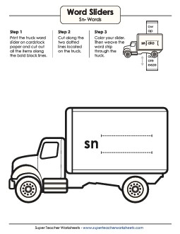 Word Slider (Sn- Words)  Phonics Blends Worksheet