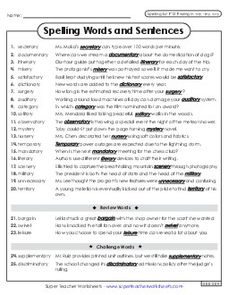 Spelling Sentences (F-10) Spelling F Worksheet