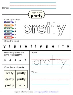 Worksheet 4: Pretty Sight Words Individual Worksheet