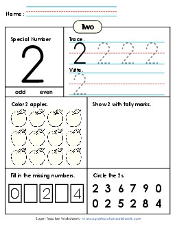 Special Number: 2 Writing and Counting to 2 Worksheet