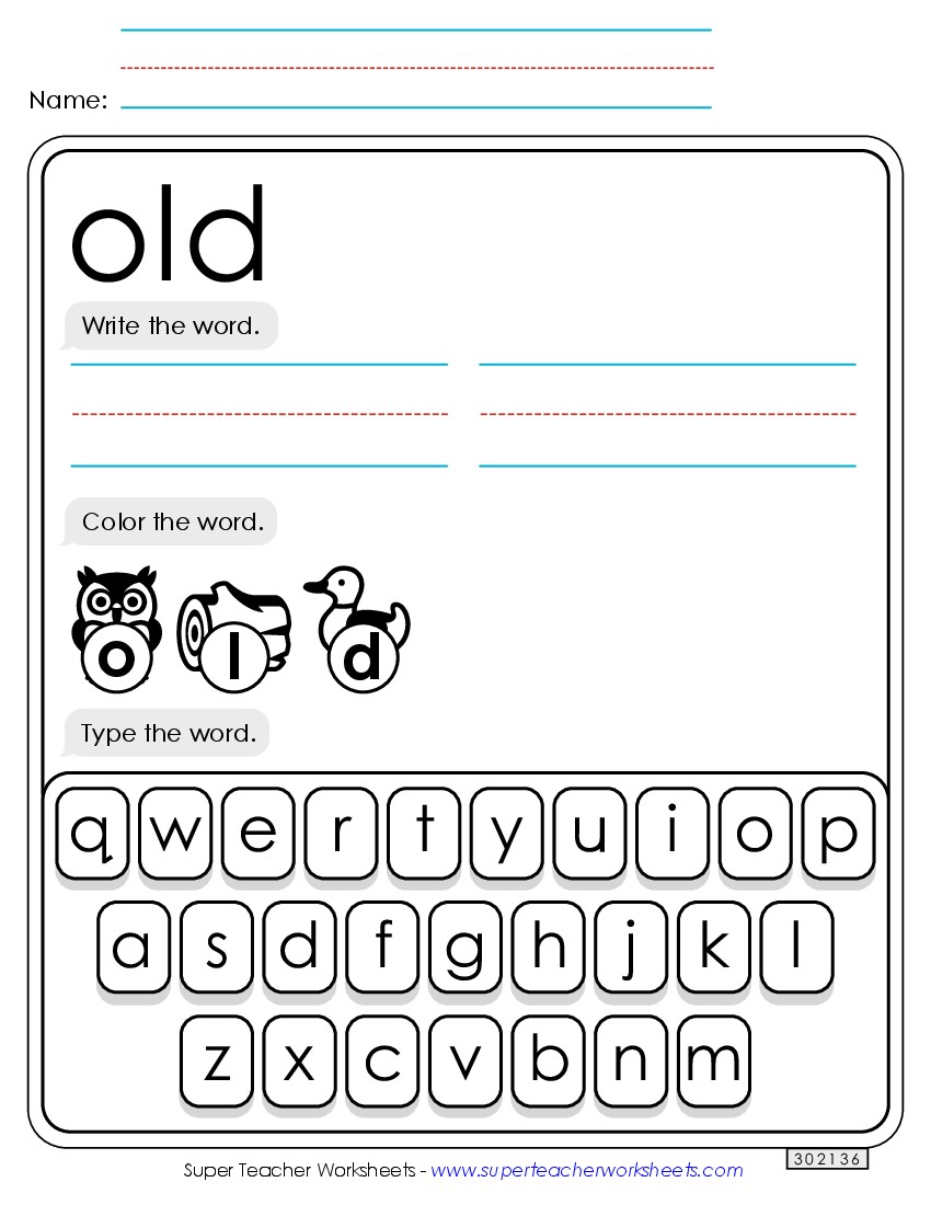 Write, Color, Type: Old Sight Words Individual Worksheet