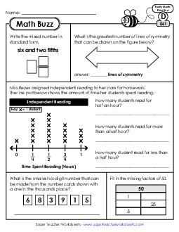 Math Buzz: Week 13 Worksheets 61 through 65 Daily Math Review Worksheet