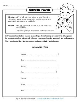 Adverb Poem Activity 4th Grade ELA Worksheet