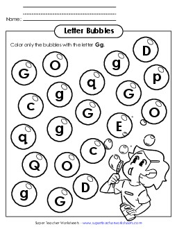 Letter G g Recognition - Bubbles Alphabet Worksheet