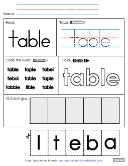 Worksheet 2: Table Free Sight Words Individual Worksheet