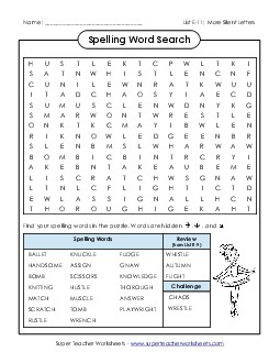 Word Search (E-11) Spelling E Worksheet