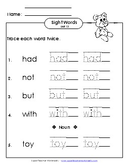 Trace Twice (Unit 13) Sight Words Worksheet