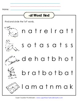 Circle the Words (-at) Word Families Worksheet