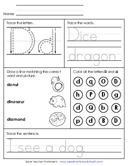 Letter D - Mixed Skills (Intermediate) Alphabet Worksheet